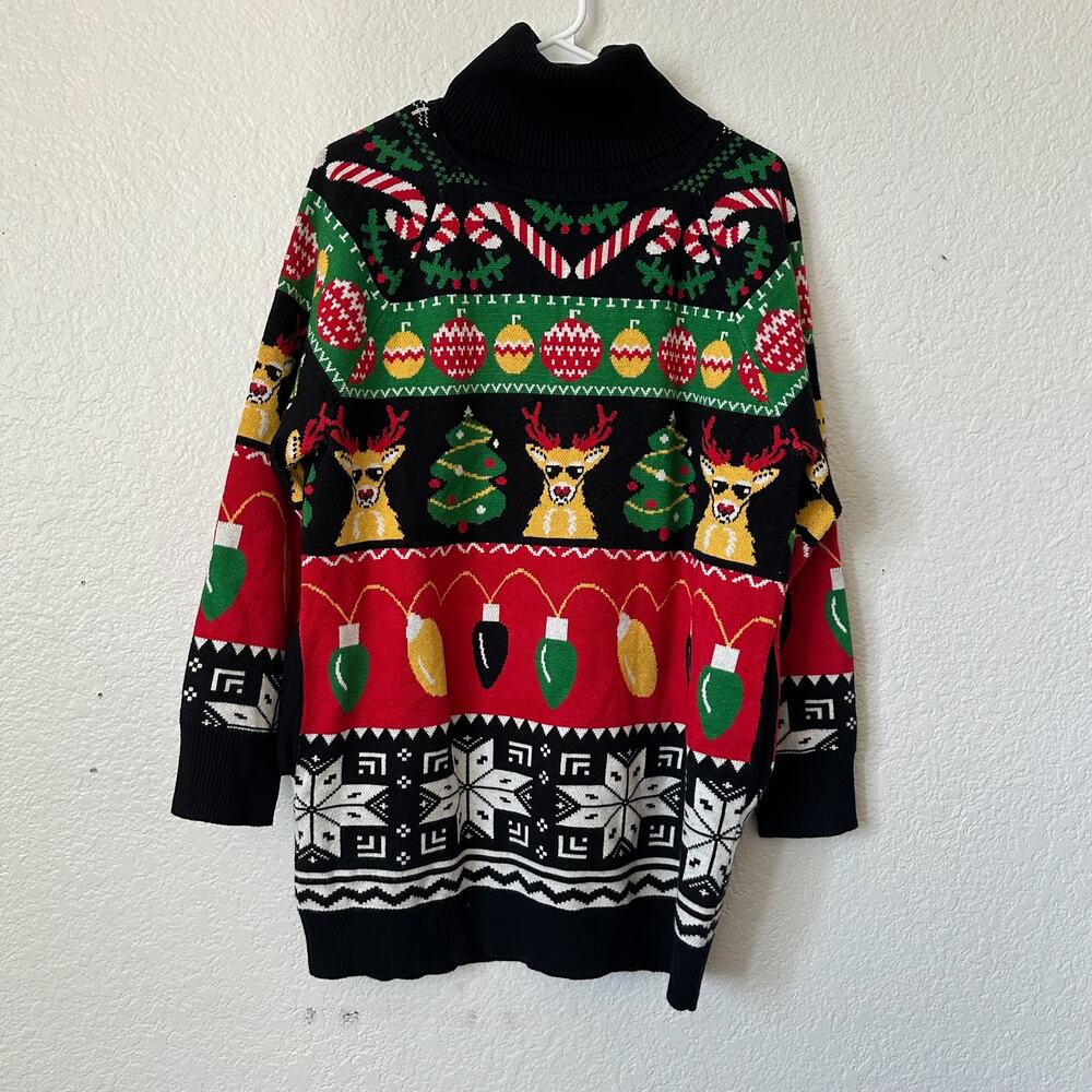 Oversized Ugly Christmas Sweater Reindeer Turtleneck Tree Size Medium